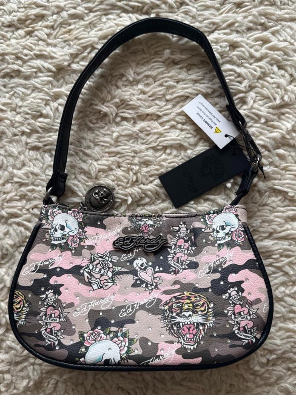 Ed Hardy Pink Camo Shoulder Bag Skull Tiger Print